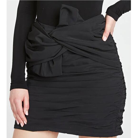 NEW AMUR Black Ruched Size Zip Kehlani Tie Mini Skirt Size 6 DESIGNER FORMAL - Picture 2 of 10